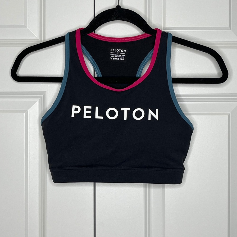 Peloton Padded Sports Bra Black Pink Blue Racerback Size Small - Picture 2 of 8